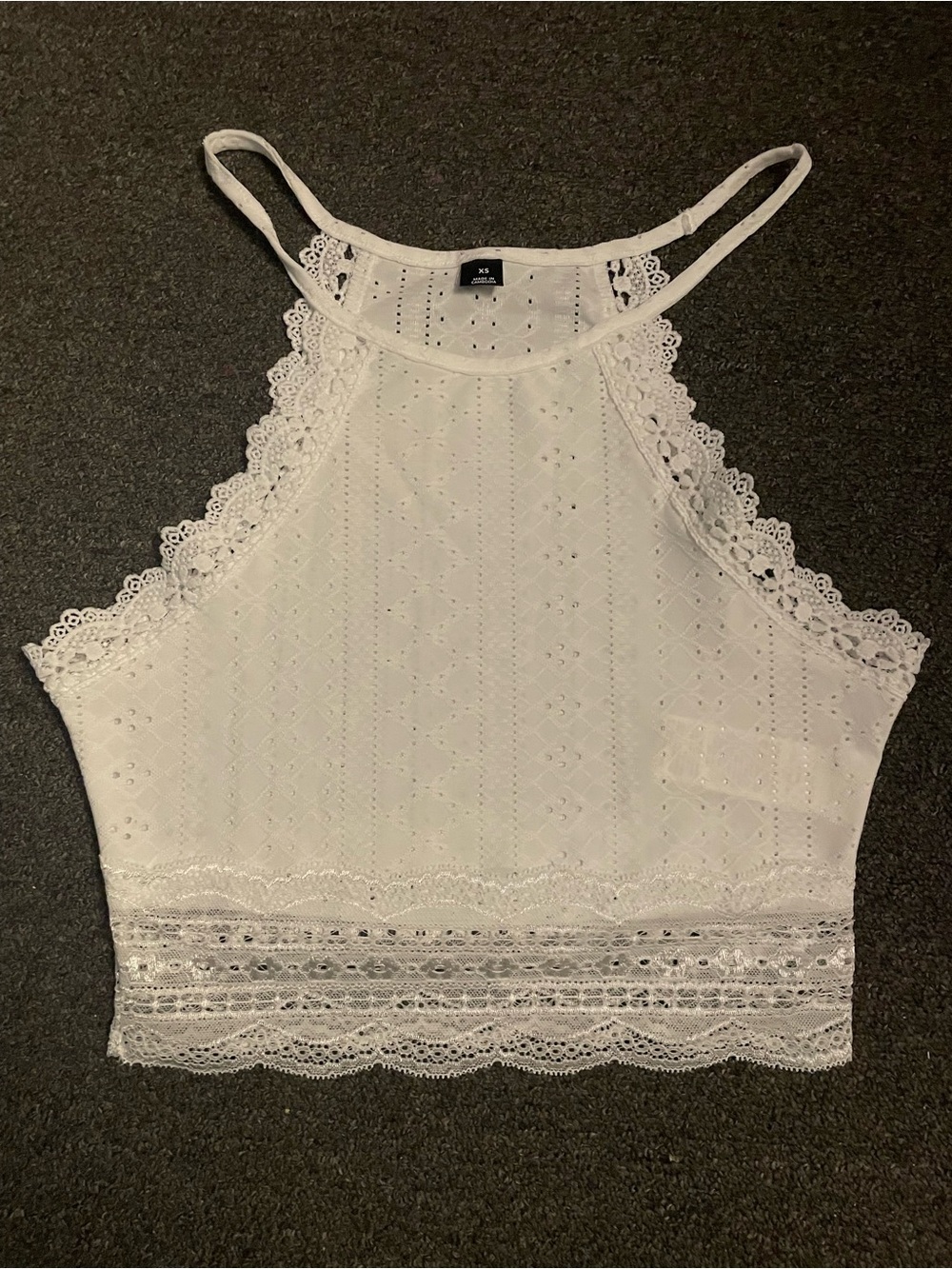 🤍 White Lace High Neck Bralette Crop Top XS